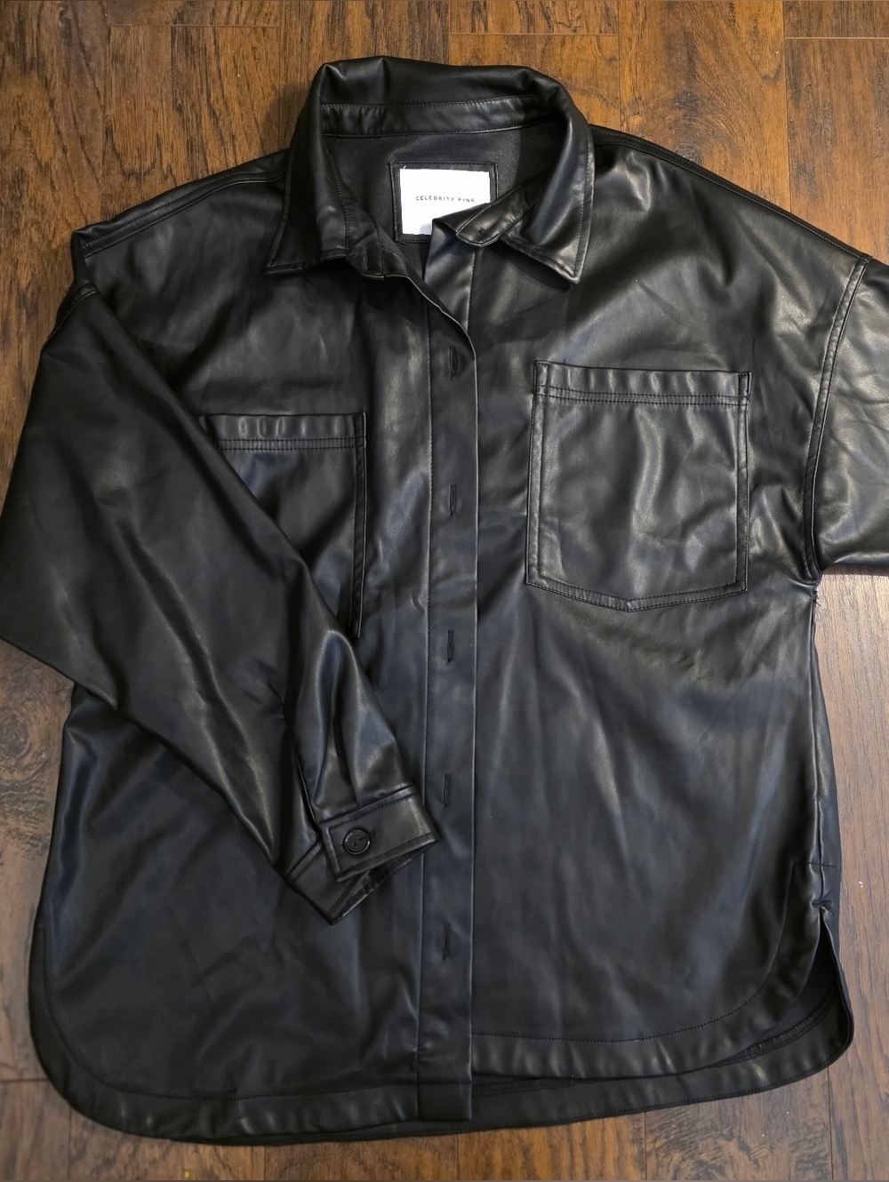 Celebrity Pink Black Faux Leather Shirt Jacket